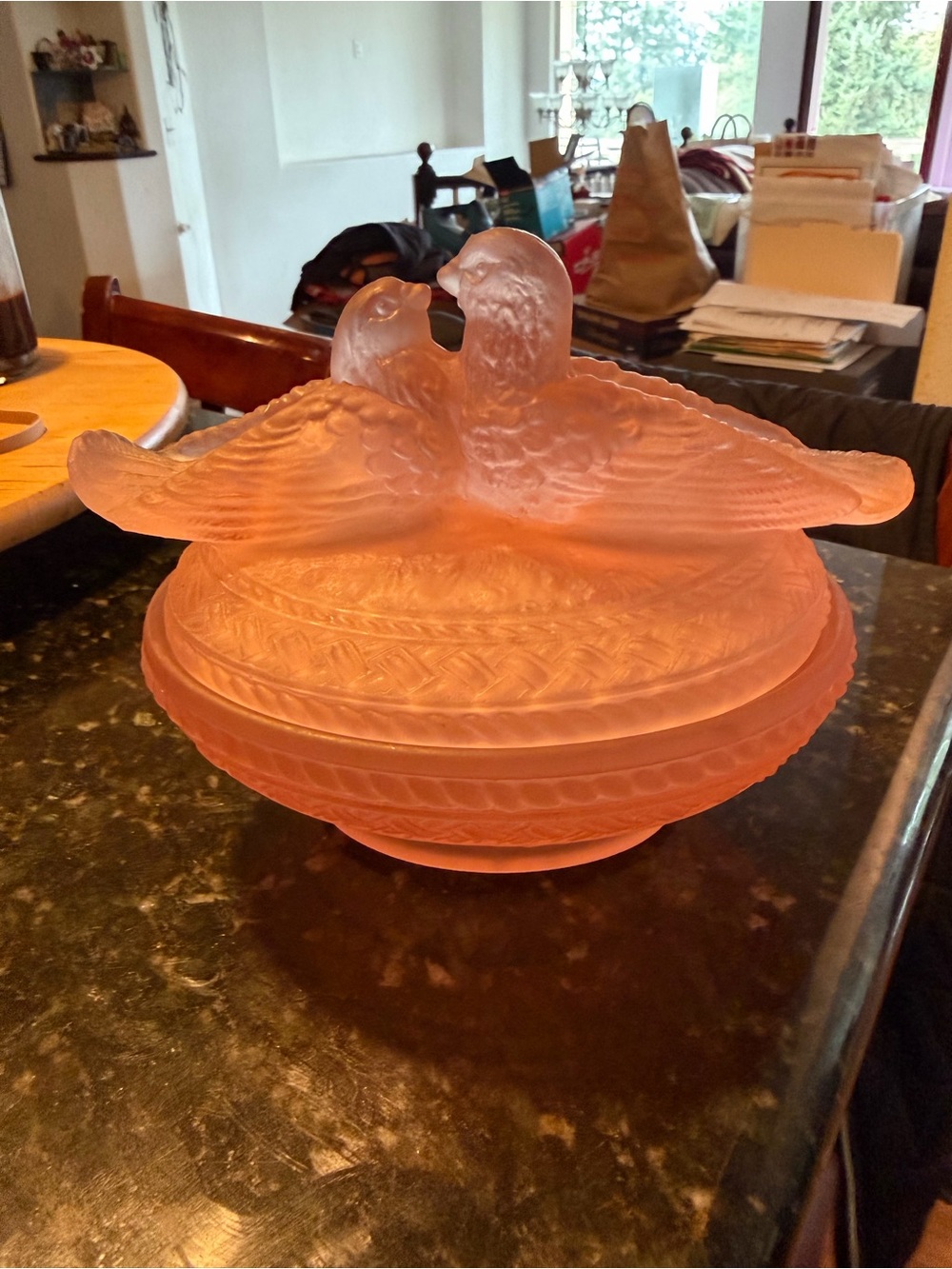 Westmoreland Pink Glass Dove Covered Bowl